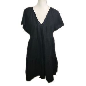Universal Thread Black V-neck Linen Blend Short Sleeved Mini Dress, M